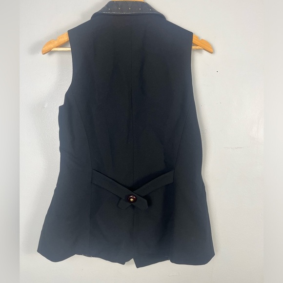 Vintage Alberto Makali Black Wool & Leather Button Up quilted vest size 10 - Picture 5 of 5